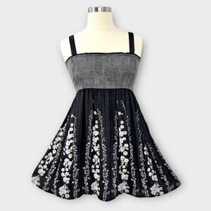 Lane Bryant Smocked Babydoll Mini Dress Size 18 Black/Gray Floral Jacquard